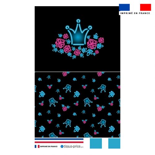Kit pochette motif rose et couronne effet néon bleu