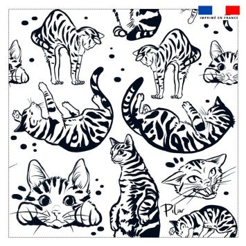 Coupon 45x45 cm motif chats tigrés symétriques - Création Pilar Berrio