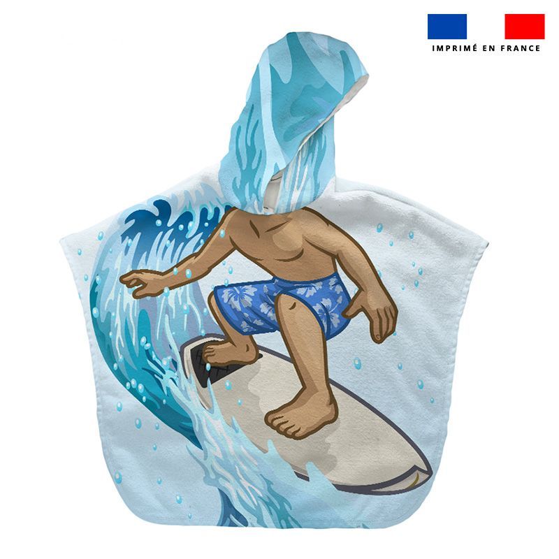 Patron imprimé sur tissu éponge pour poncho de bain motif surfeur