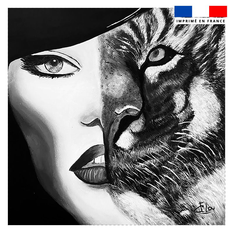 Coupon 45x45 cm motif femme tigre - Création Lilou L