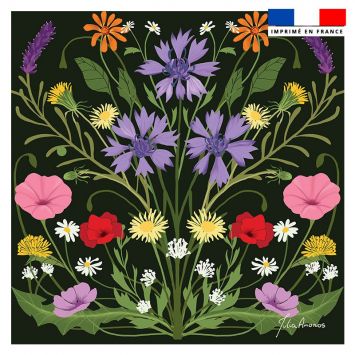 Coupon 45x45 cm noir motif bouquet champêtre - Création Julia Amorós