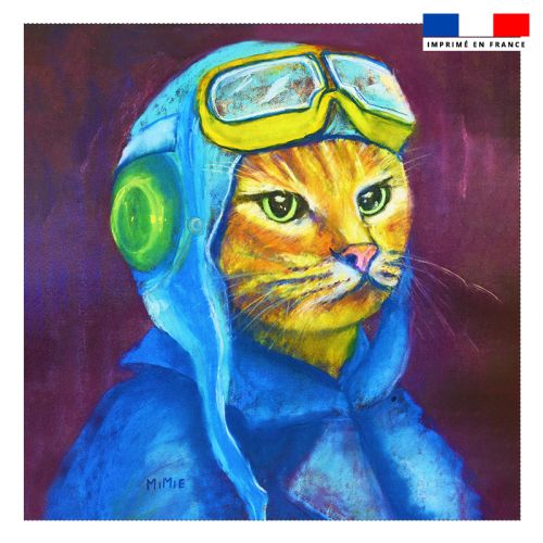 Coupon 45x45 cm motif chat aviateur - Création Mimie