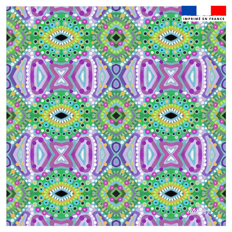 Coupon 45x45 cm motif miroir vert et violet - Création Lita Blanc