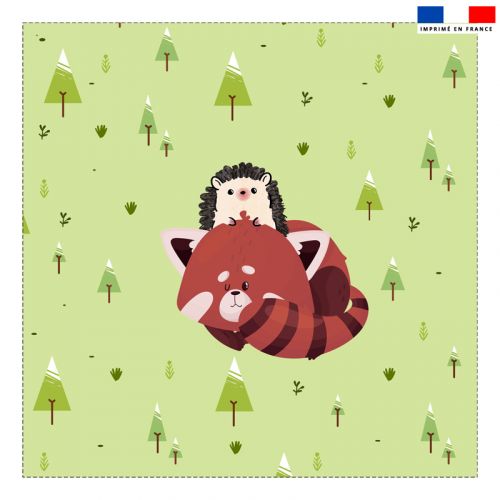 Coupon 45x45 cm motif panda roux et hérisson vert recto