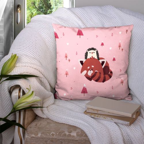 Coupon 45x45 cm motif panda roux et hérisson rose recto