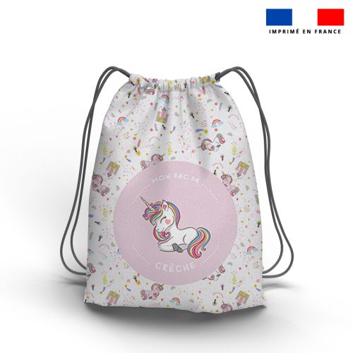 Kit sac à dos coulissant motif licorne rose