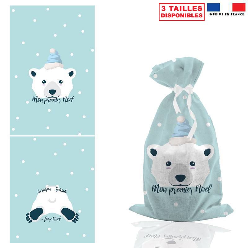 Kit hotte de Noel bleu givré motif ours polaire