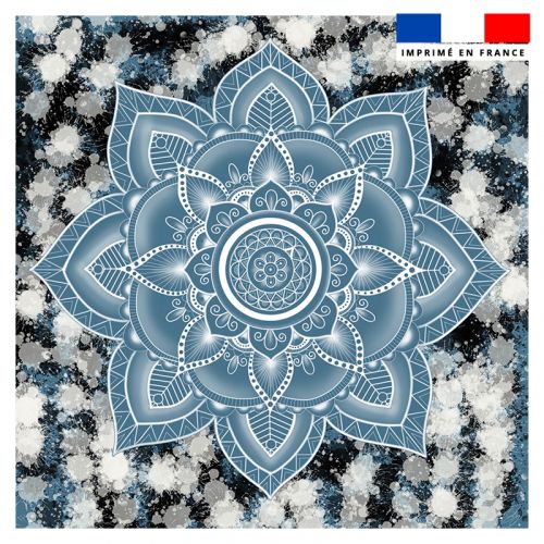 Coupon 45x45 cm motif mandala bleu et tâches bleues - Création Créasan'