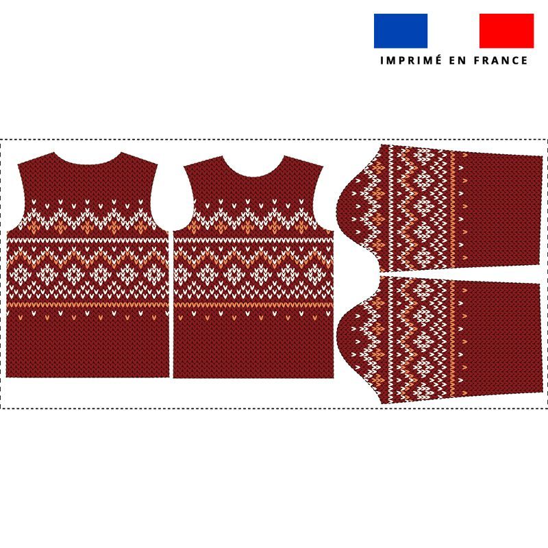 Kit pull Noel en polaire motif scandinave rouge