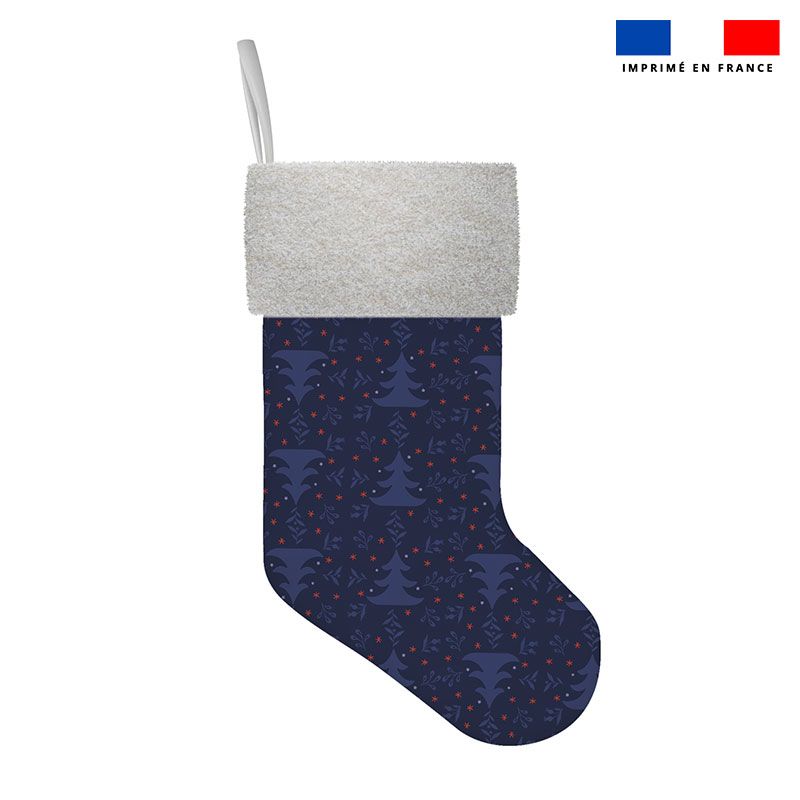 Kit chaussette de noel bleu motif sapin et étoile rouge