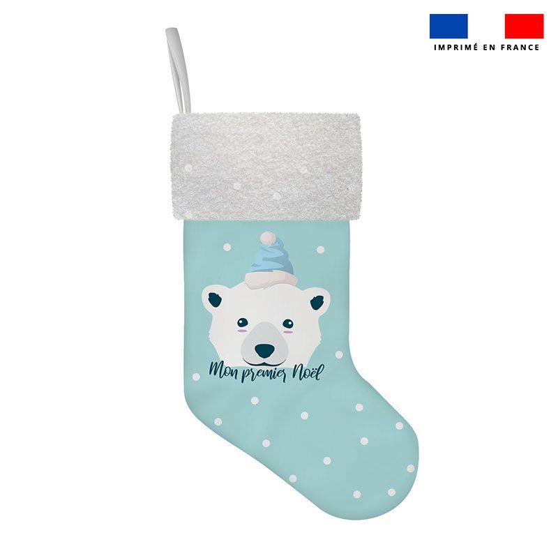 Kit chaussette de noel bleu motif ours polaire