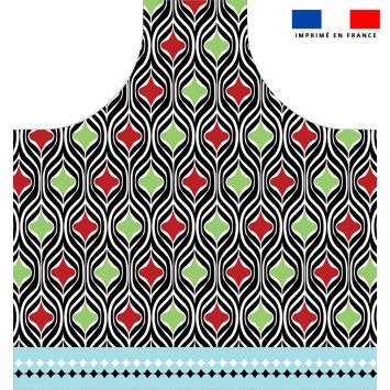 Patron imprimé pour tablier motif art déco rouge et vert - Création Nathalie Gravey
