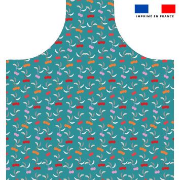 Patron imprimé pour tablier bleu canard motif cerise - Création Nathalie Gravey