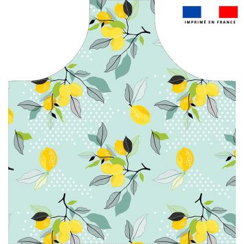 Patron imprimé pour tablier bleu ciel motif citron - Création Nathalie Gravey