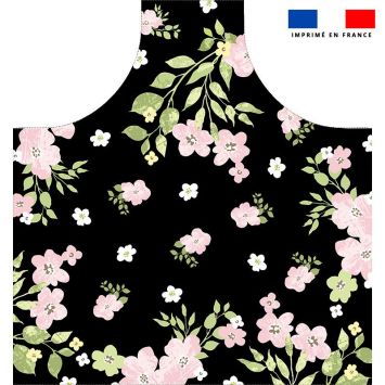 Patron imprimé pour tablier noir motif fleurs - Création Nathalie Gravey