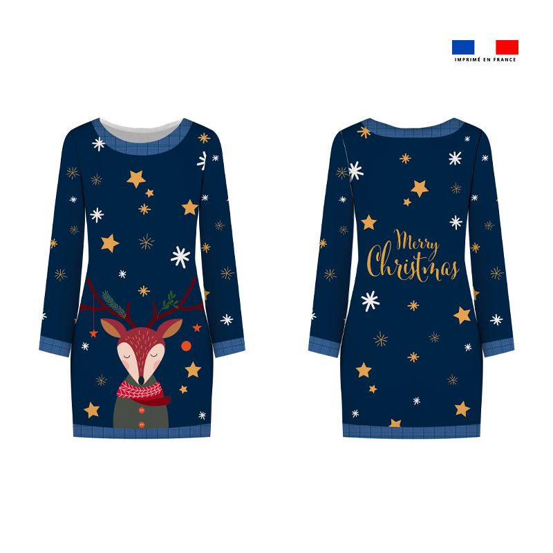 Kit robe de Noël motif cerf étoilé bleu