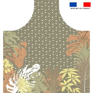 Patron imprimé pour tablier kaki motif feuilles exotiques orange - Création Nathalie Gravey