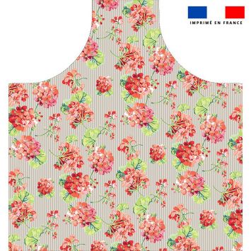 Patron imprimé pour tablier rayures grèges motif fleurs - Création Nathalie Gravey