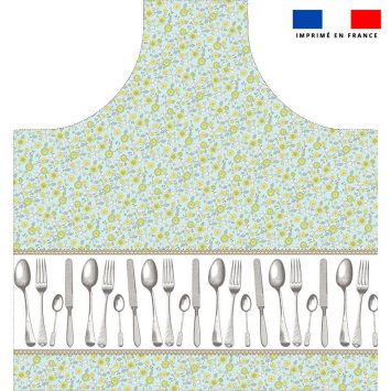 Patron imprimé pour tablier bleu liberty motif fourchette - Création Nathalie Gravey