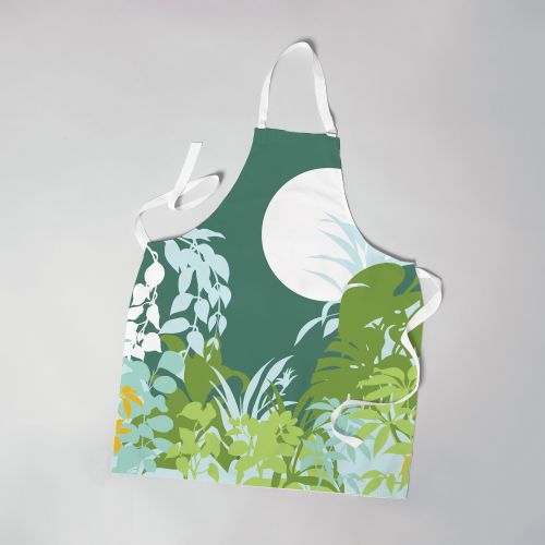 Patron imprimé pour tablier vert motif nature jungle - Création Nathalie Gravey
