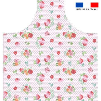 Patron imprimé pour tablier triangle rose et blanc motif rose - Création Nathalie Gravey