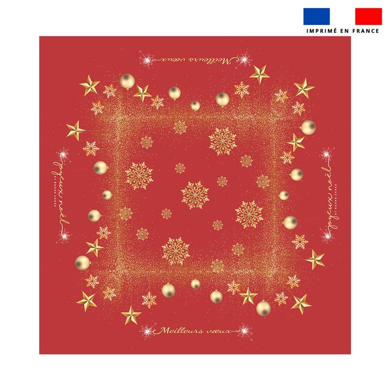 Coupon imprimé nappe de Noel carrée rouge motif flocons gold