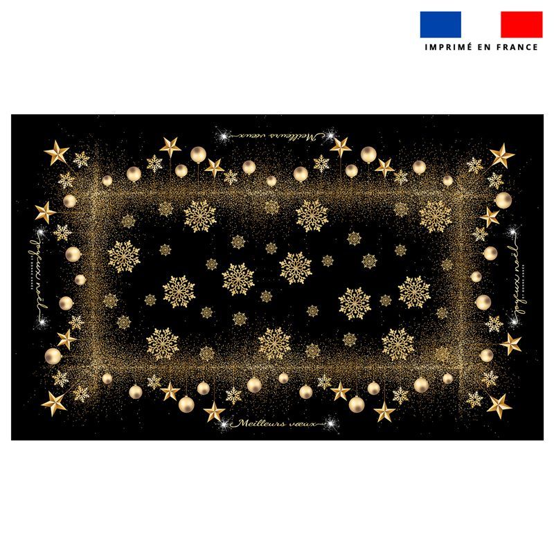 Coupon imprimé nappe de Noel rectangle noire 240x147 cm motif flocons gold