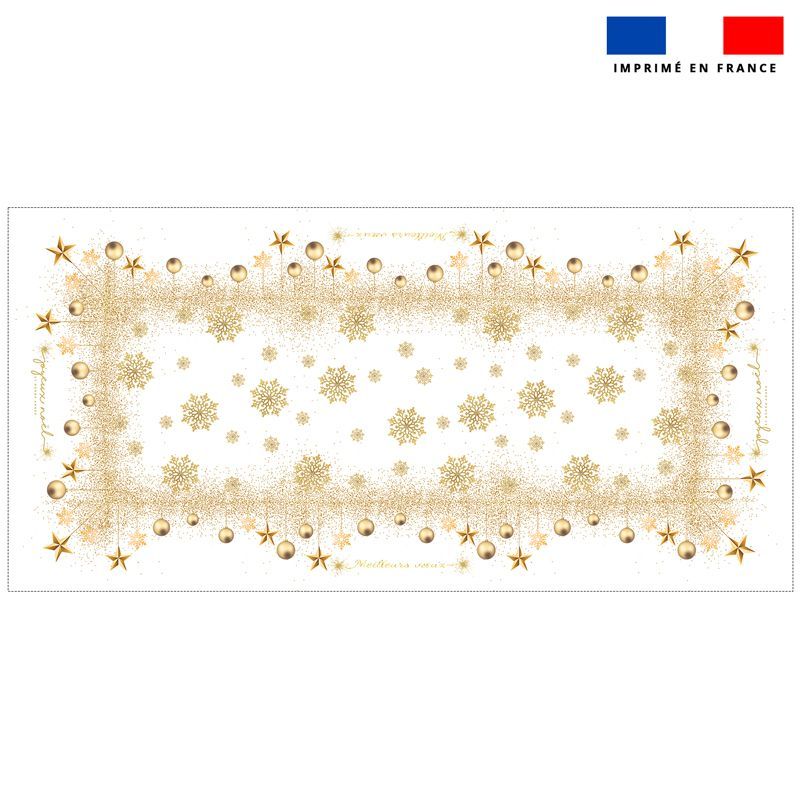 Coupon imprimé nappe de Noel rectangle blanche 300x147 cm motif flocons gold