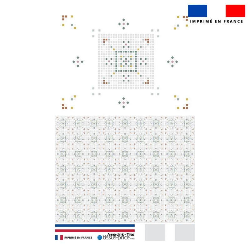 Kit pochette motif tiles mosaïque grise - Création Anne Clmt