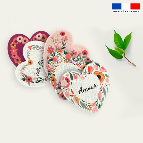 Coupon éponge pour lingettes démaquillantes forme coeur motif flower love