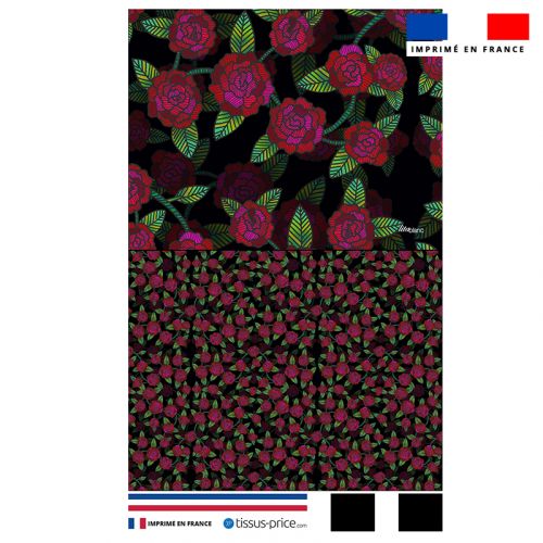 Kit pochette noir motif rose - Création Lita Blanc