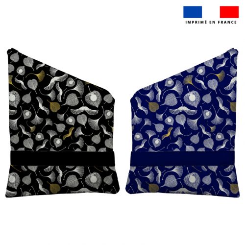 Kit sac réversible motif ginkgo noir et bleu
