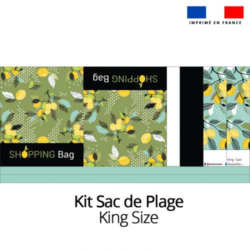 Kit sac de plage imperméable motif branches de citronnier - King size - Création Nathalie Gravey