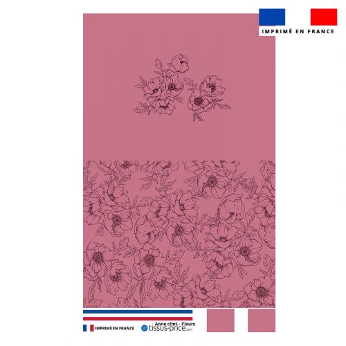 Kit pochette rose motif fleur bordeaux - Création Anne Clmt