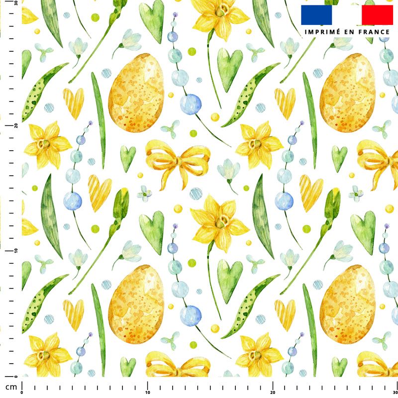 Oeufs dorés et fleurs printanières - Fond blanc