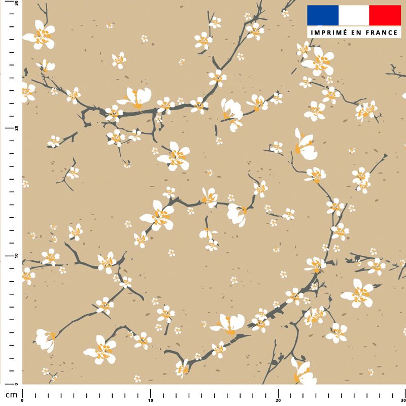 Tissu imperméable motif fleur de cerisier blanches