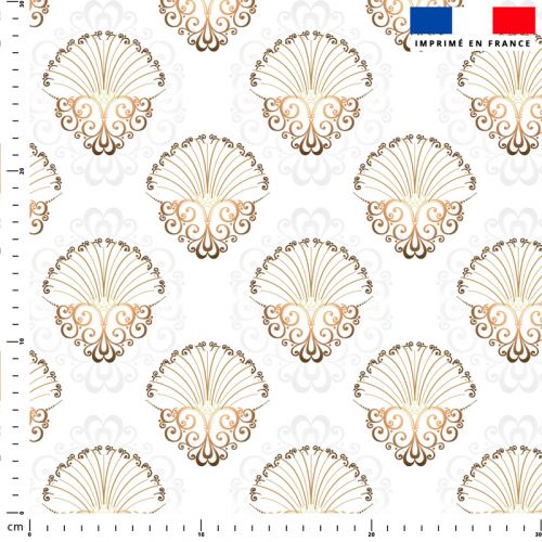 Tissu imperméable motif coquillage art déco or