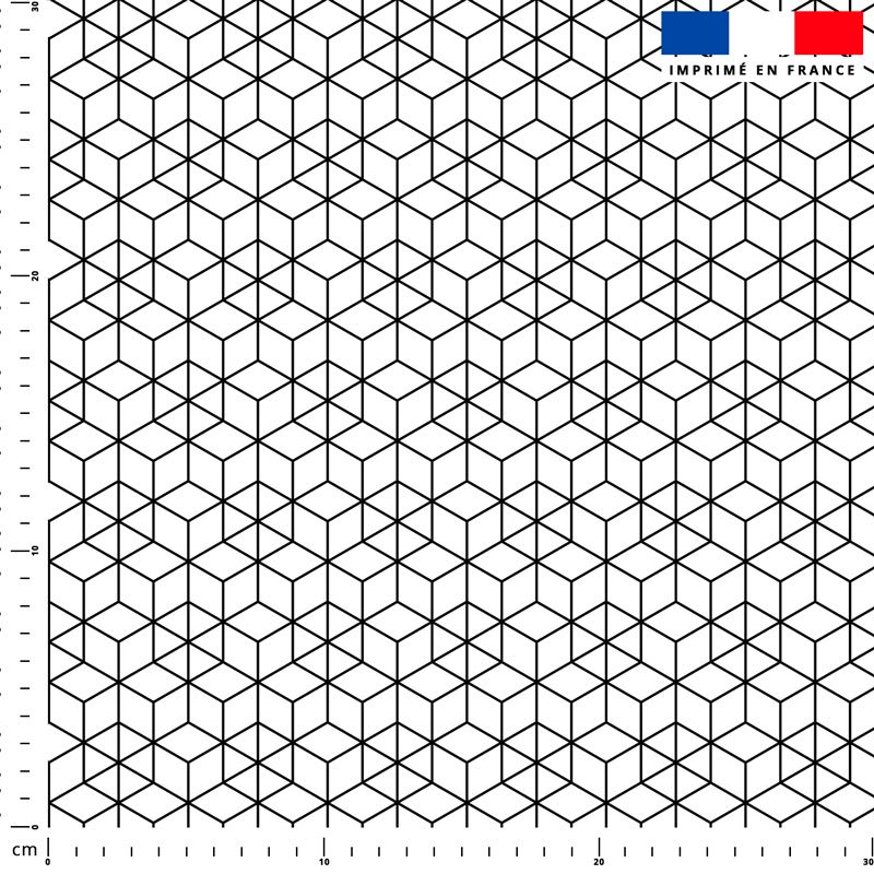Tissu imperméable motif cube géométrique blanc 