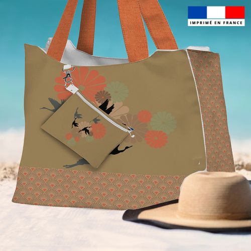 Kit sac de plage imperméable motif éventail japonais - King size