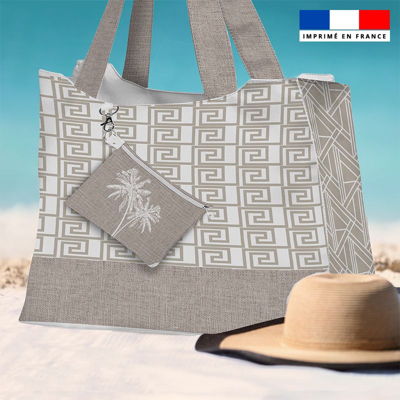 Kit sac de plage imperméable motif géométrique grège - King size