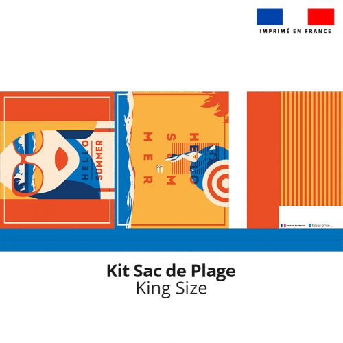 Kit sac de plage imperméable motif hello summer - King size