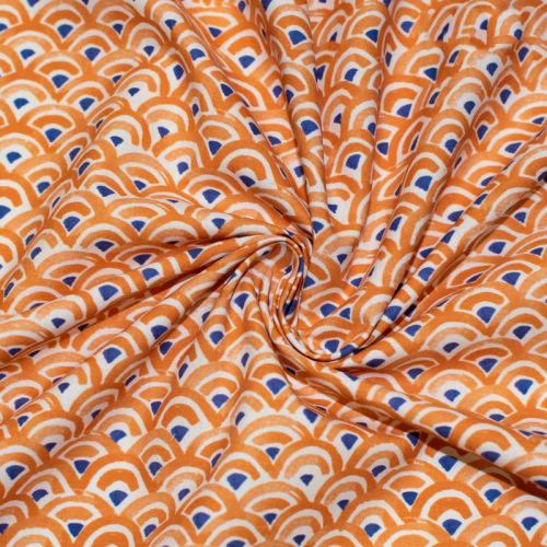 Coton écru motif demi-cercle orange et bleu
