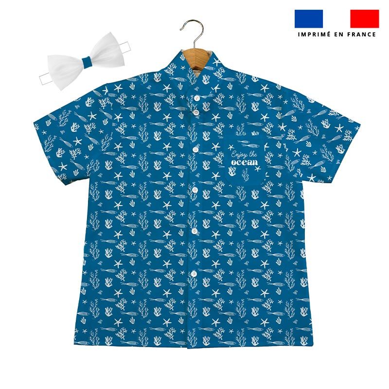 Patron chemise enfant bleue imprimé océan