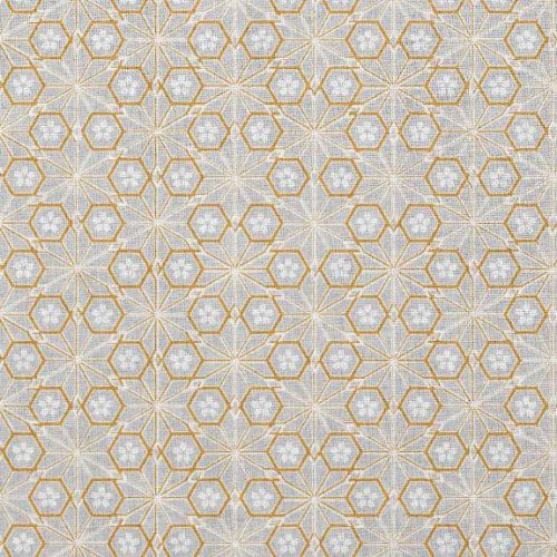 Coton gris motif asanoha doré fleur blanche