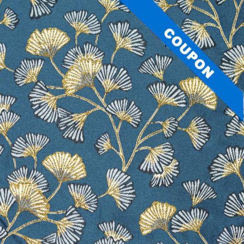 Coupon 50x68 cm - Jacquard bleu motif fleur en éventail ginko jaune