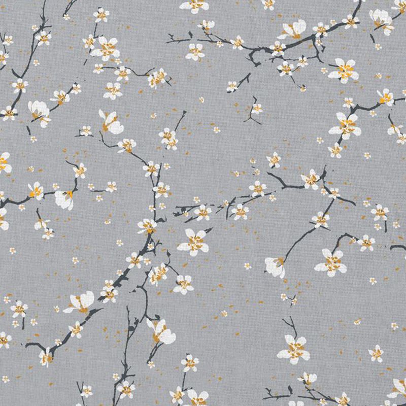 Coton cretonne gris motif fleur de cerisier Oeko-tex