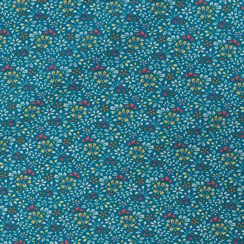 Tissu viscose bleu turquoise motif petites fleurs irène Oeko-tex