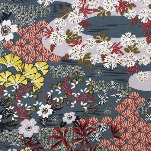Tissu viscose gris motif inspiration japonaise ayo Oeko-tex