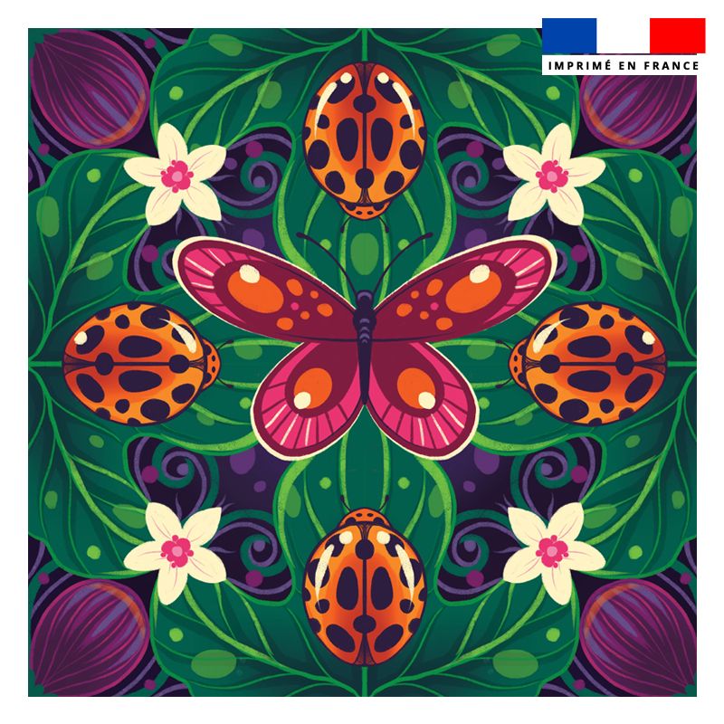 Coupon 45x45 cm motif papillon rose et orange - Création Pilar Berrio