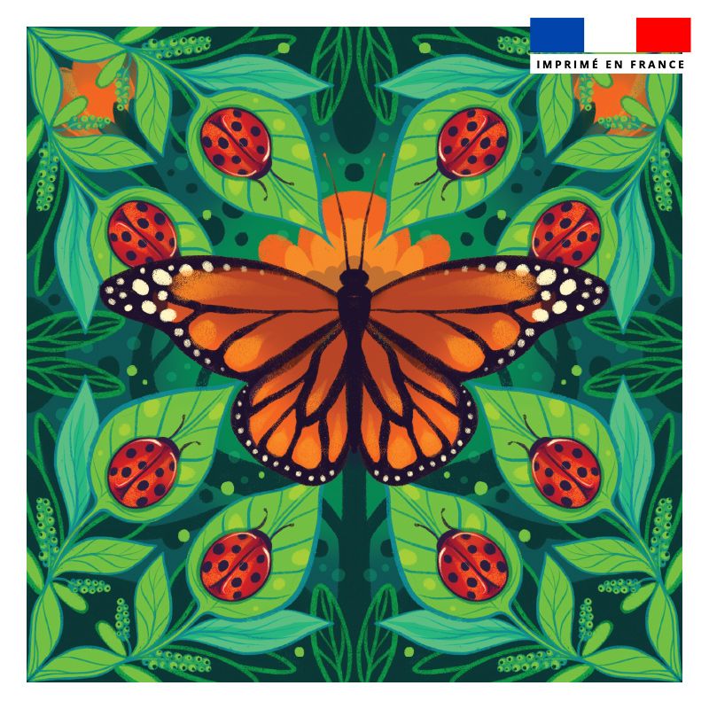 Coupon 45x45 cm motif coccinelle et papillon orange - Création Pilar Berrio
